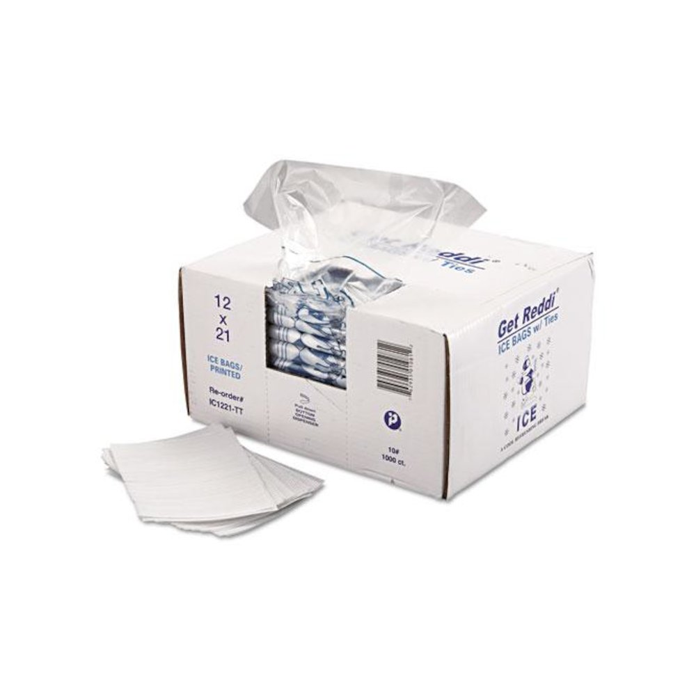 Ice Bags with Twist-Ties, Ice: Penguin Icon Labeling, 10 lb Capacity, 12" x 21", Clear, 1,000/Carton. Picture 3
