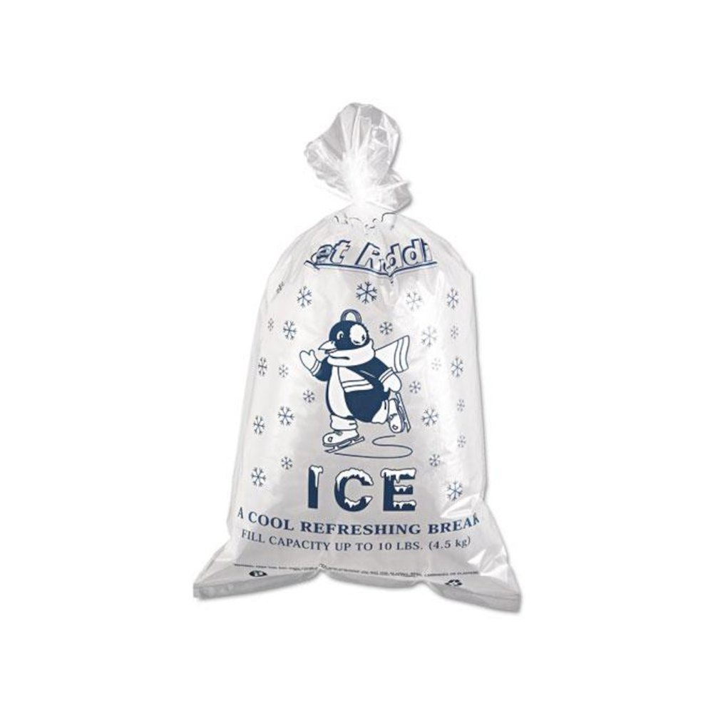 Ice Bags with Twist-Ties, Ice: Penguin Icon Labeling, 10 lb Capacity, 12" x 21", Clear, 1,000/Carton. Picture 1