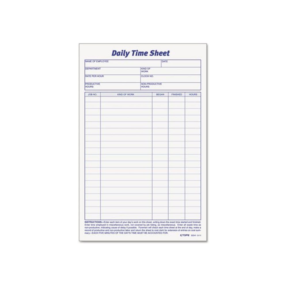 Daily Time and Job Sheets, One-Part (No Copies), 8.5 x 5.5, 200 Forms/Pad, 2 Pads/Pack. Picture 1