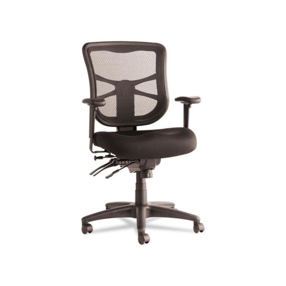 Alera Elusion Series Mesh Mid-Back Multifunction Chair, Prem Fabric, Supports Up to 275 lb, 17.7" to 21.4" Seat Height, Black. Picture 1