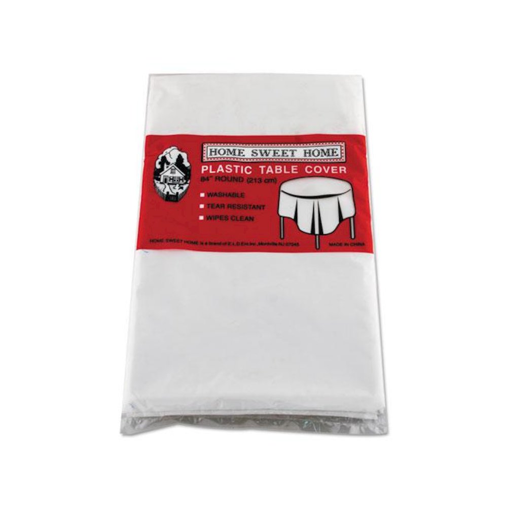 Table Set Round Table Cover, Plastic, 84" Diameter, White, 6/Pack. Picture 1