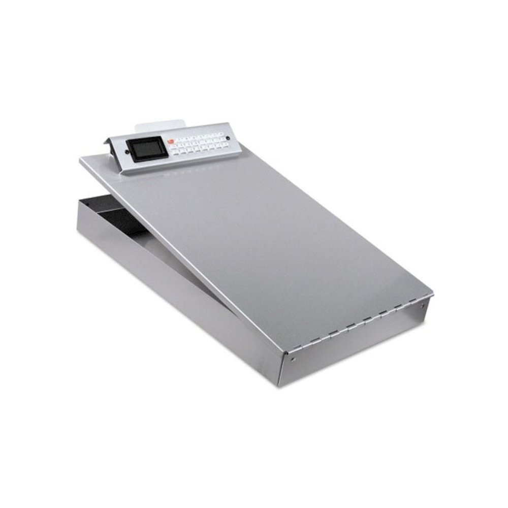 Redi-Rite Aluminum Storage Clipboard with Calculator, 1" Clip Capacity, Holds 8.5 x 11 Sheets, Silver. Picture 1