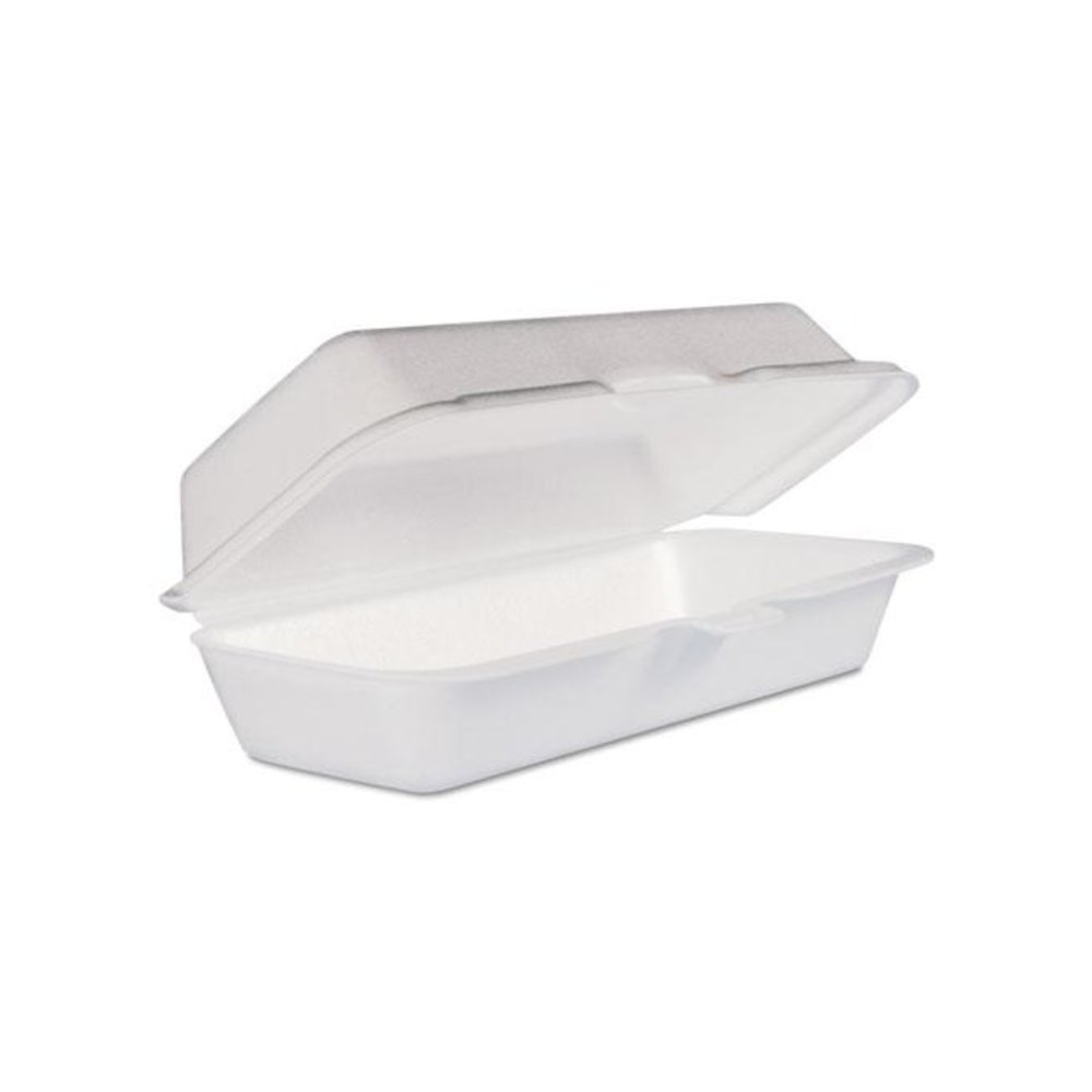 Foam Hinged Lid Container, Hot Dog Container, 3.8 x 7.1 x 2.3, White, 125/Bag, 4 Bags/Carton. Picture 1