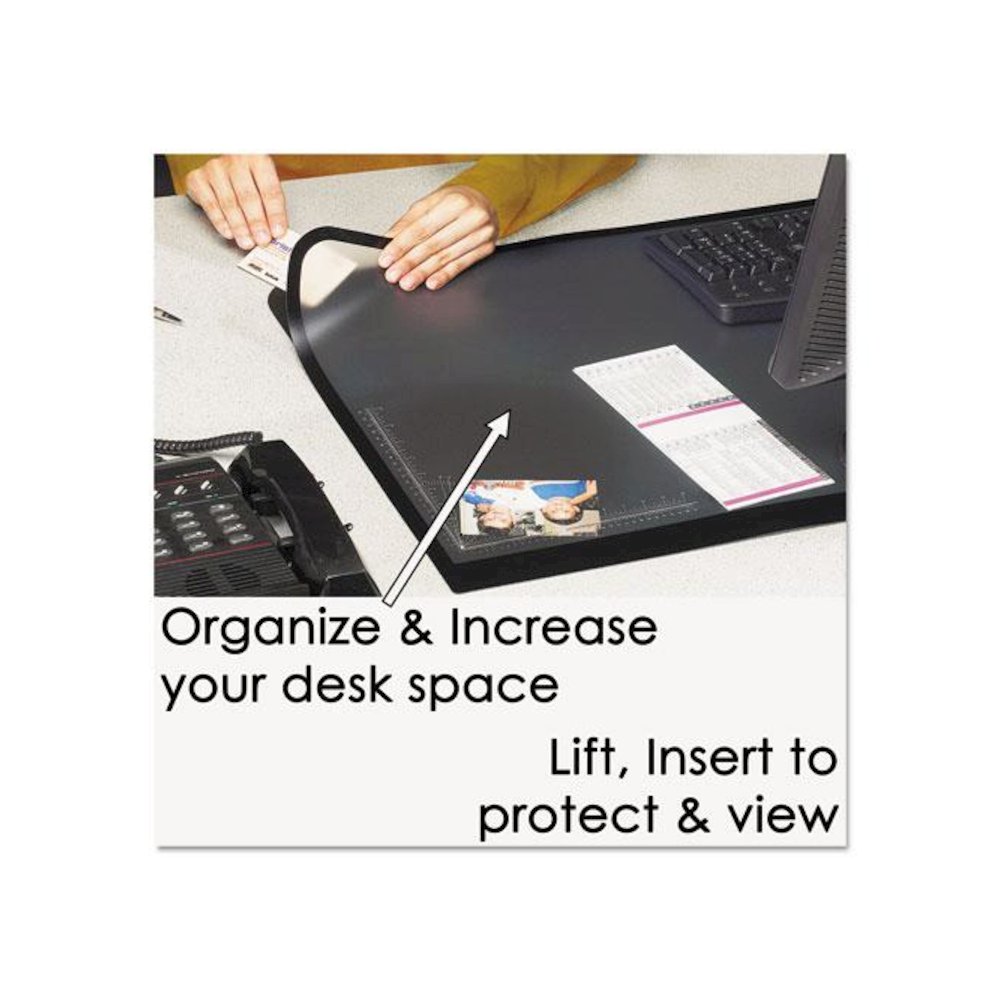 Desk Pad with Transparent Frost Lift-Top Overlay, Antimicrobial Product Protection, 31" x 20", Black. Picture 2