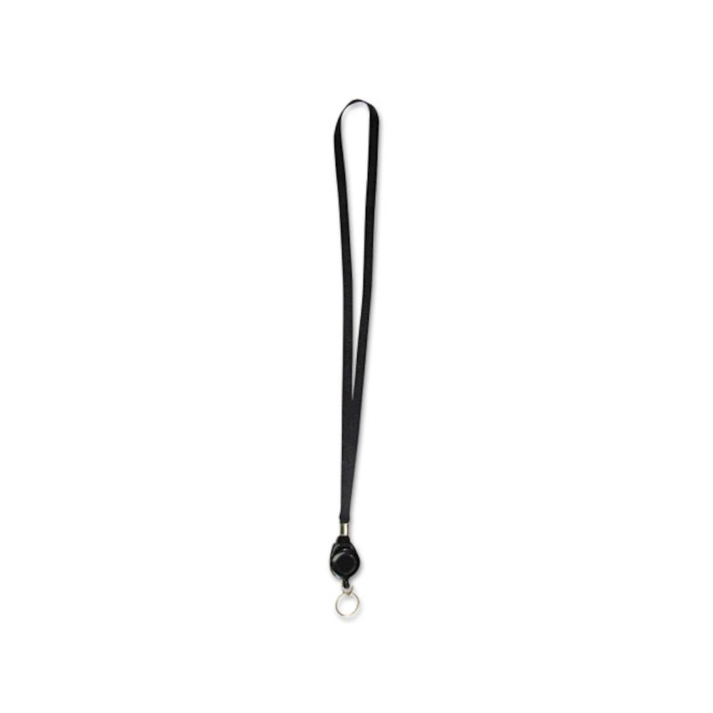 Lanyards with Retractable ID Reels, Metal Split Ring Fastener, 34" Long, Black, 12/Pack. Picture 2