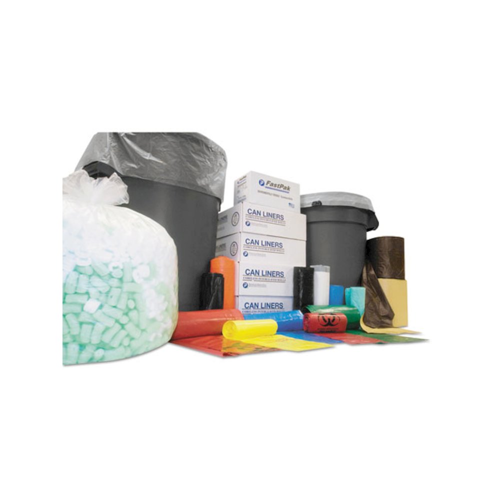 Institutional Low-Density Can Liners, 10 gal, 0.35 mil, 24" x 24", Black, Interleaved Roll, 50 Bags/Roll, 20 Rolls/Carton. Picture 1