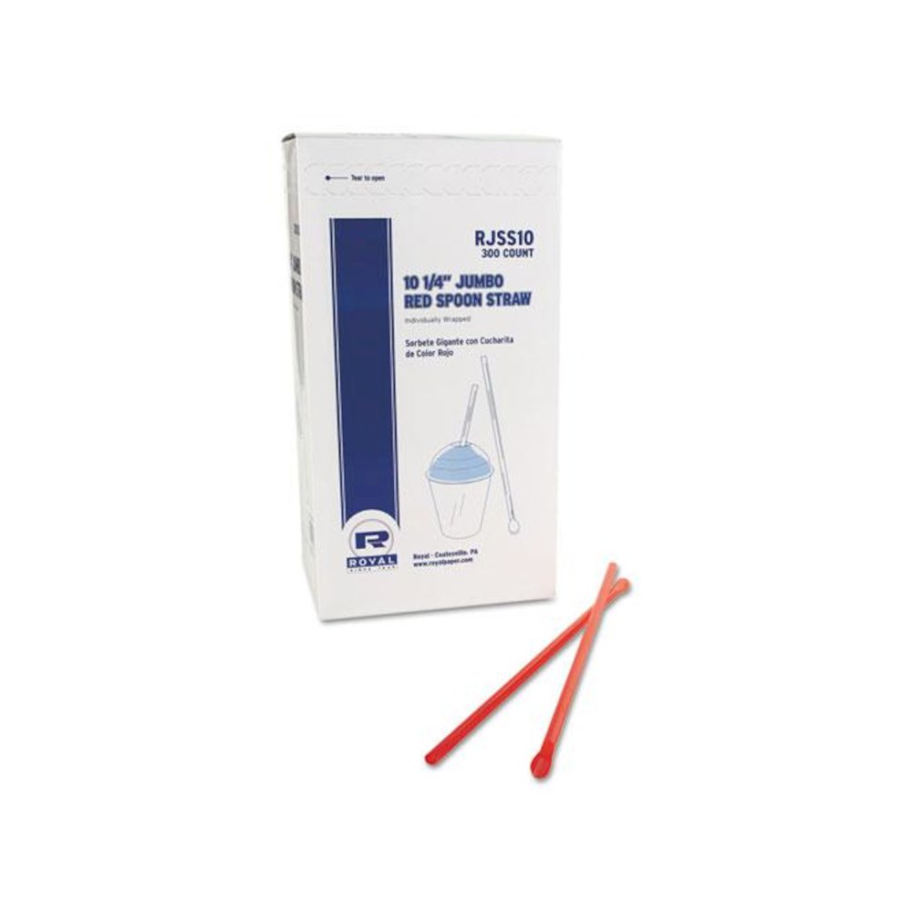 Jumbo Spoon Straw, 10.25", Plastic, Red, 300/Pack, 18 Packs/Carton. Picture 1