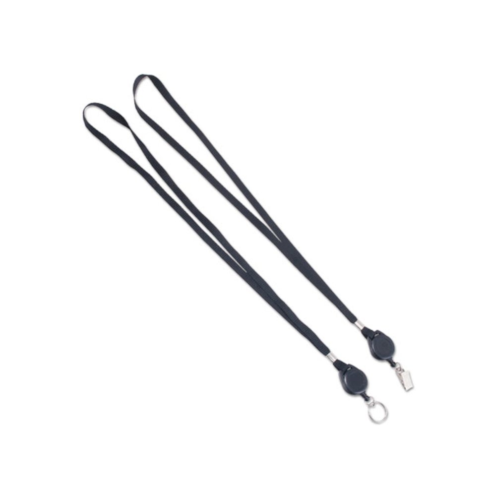 Lanyards with Retractable ID Reels, Metal Split Ring Fastener, 34" Long, Black, 12/Pack. Picture 4
