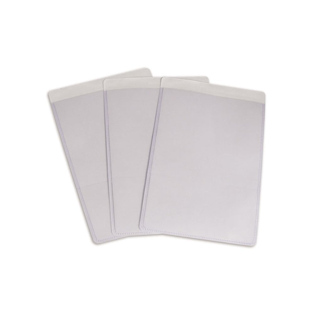 Self-Adhesive Poly Shop Ticket Holders, Super Heavy-Duty, Top Load 5 x 8 Insert, Clear Front, 50/Box. Picture 3