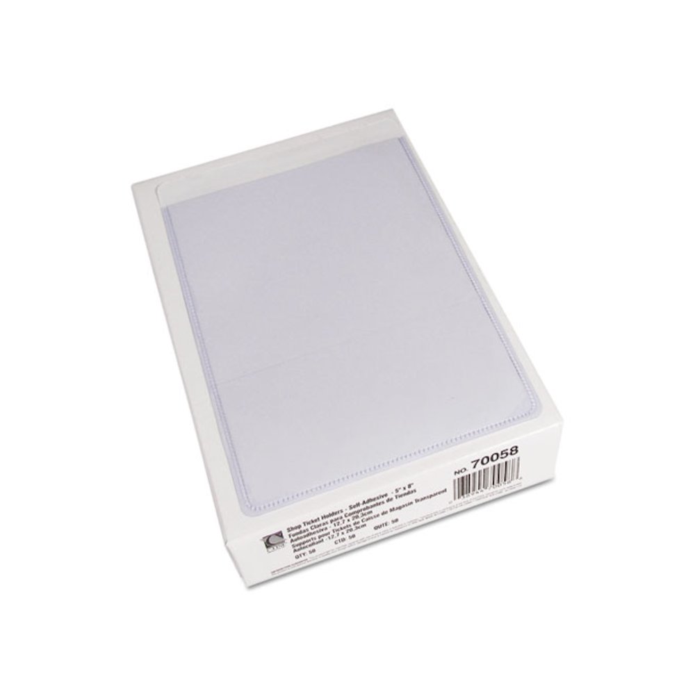 Self-Adhesive Poly Shop Ticket Holders, Super Heavy-Duty, Top Load 5 x 8 Insert, Clear Front, 50/Box. Picture 4