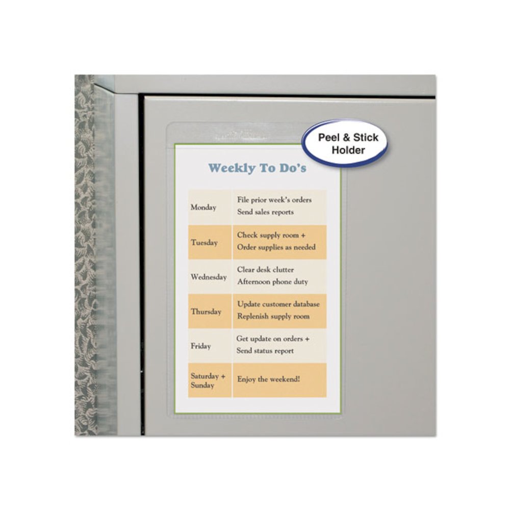 Self-Adhesive Poly Shop Ticket Holders, Super Heavy-Duty, Top Load 5 x 8 Insert, Clear Front, 50/Box. Picture 1