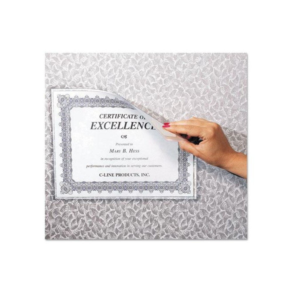 Cubicle Keepers Hook and Loop-Backed Display, 9.2 x 11.41, Velcro Mount, Clear, 25/Pack. Picture 1