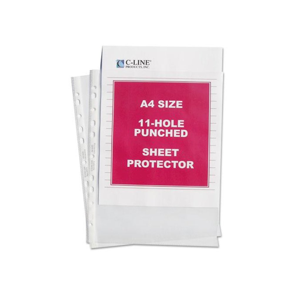A4 Standard Weight Sheet Protectors, Medium-Duty, Side: 11-Hole Punched, Top Load 8.25 x 11.75 Insert, Clear Front, 50/Box. Picture 1