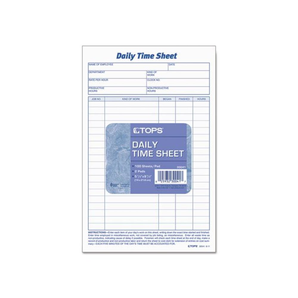 Daily Time and Job Sheets, One-Part (No Copies), 8.5 x 5.5, 200 Forms/Pad, 2 Pads/Pack. Picture 2