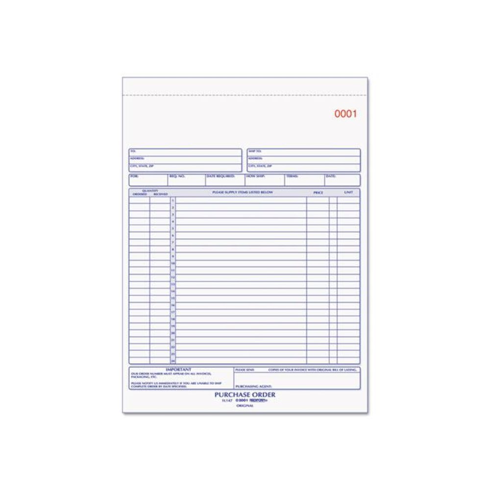 Purchase Order Book, 17 Lines, Three-Part Carbonless, 8.5 x 11, 50 Forms Total. Picture 1