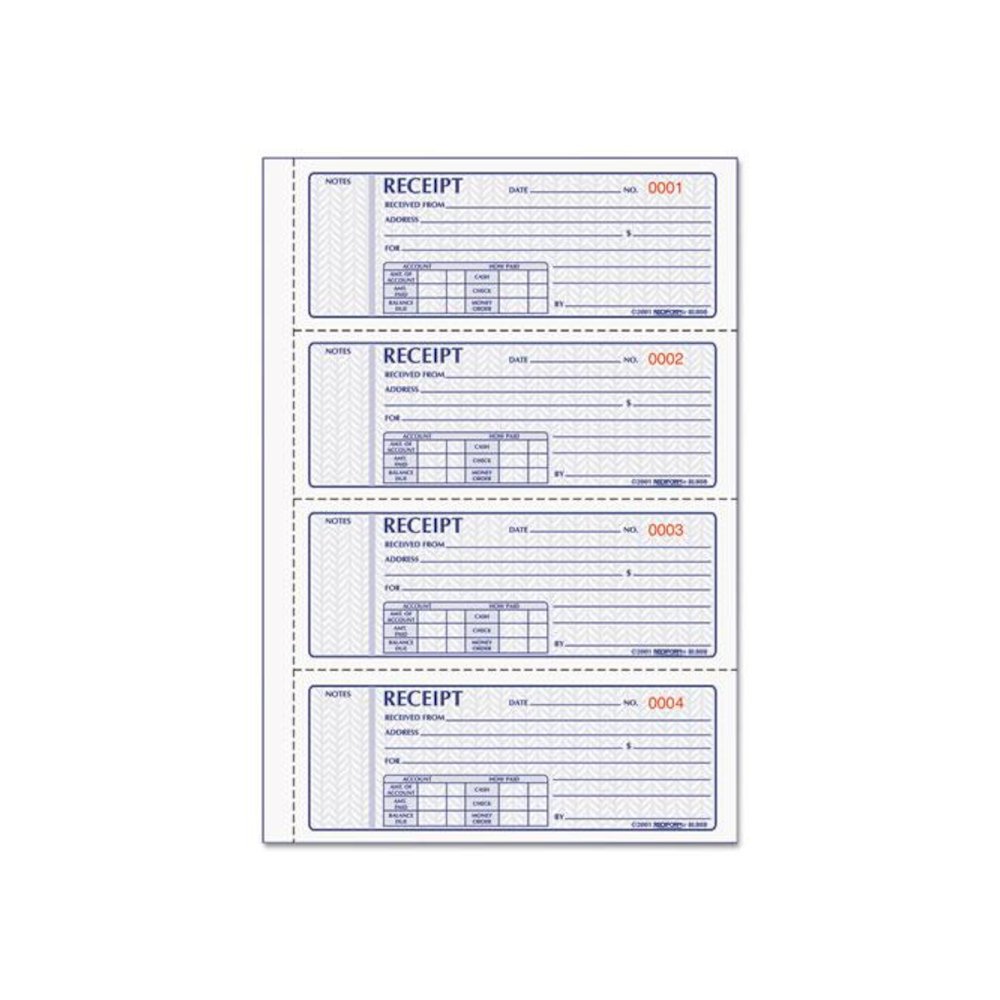 Money Receipt Book, Softcover, Three-Part Carbonless, 7 x 2.75, 4 Forms/Sheet, 100 Forms Total. Picture 1