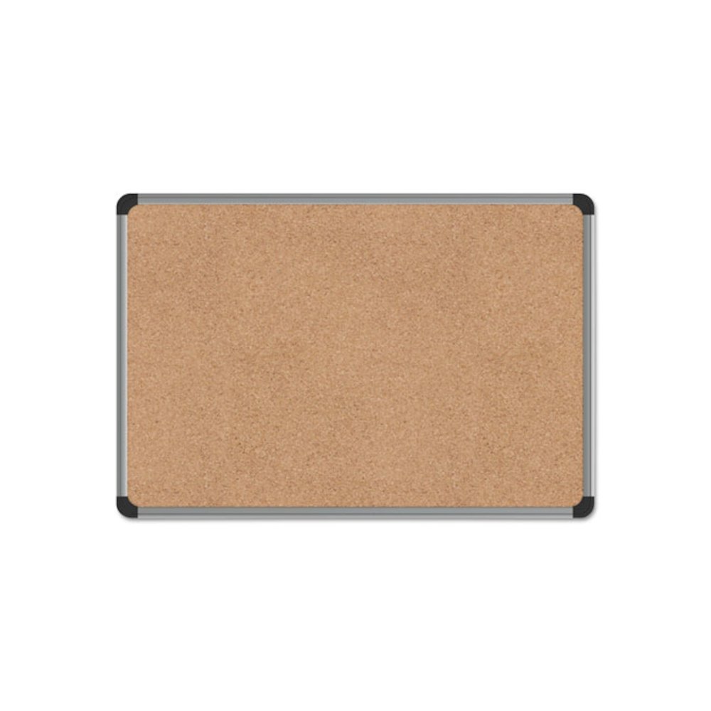 Cork Board with Aluminum Frame, 24" x 18", Tan Surface, Satin Aluminum Frame. Picture 1