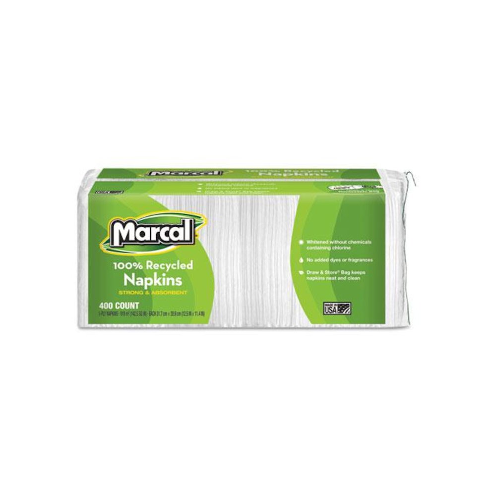 100% Recycled Luncheon Napkins, 1 Ply, 11.4 x 12.5, White, 400/Pack, 6 Packs/Carton. Picture 1