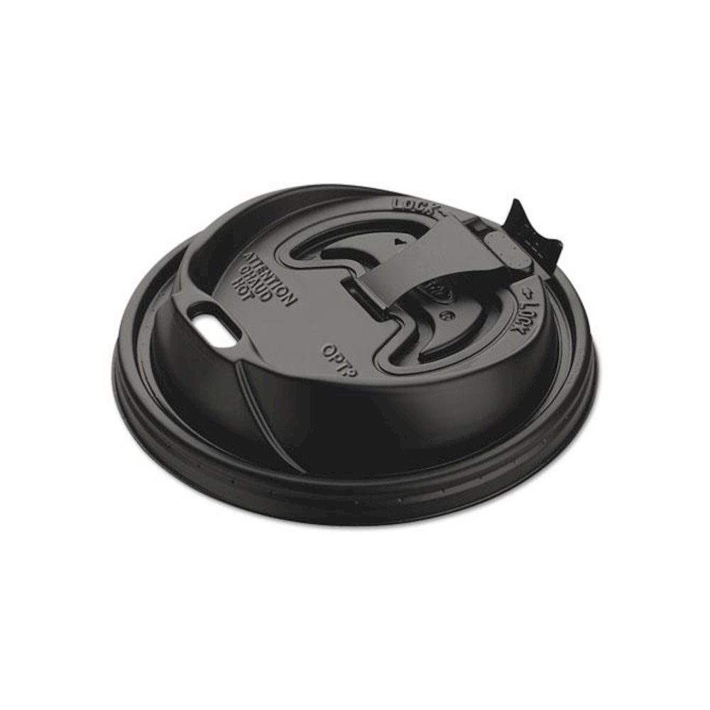 Optima Reclosable Lids for Hot Paper Cups, Fits 10 oz to 24 oz Hot Cups, Plastic, Black, 1,000/Carton. Picture 3