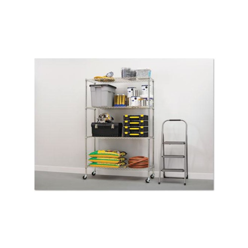 NSF Certified 4-Shelf Wire Shelving Kit with Casters, 48w x 18d x 72h, Silver. Picture 3