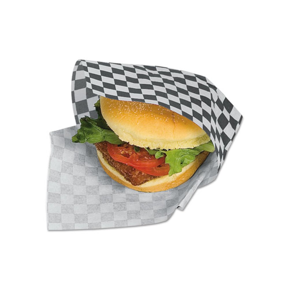 Grease-Resistant Paper Wraps and Liners, 12 x 12, Black Check, 1000/Box, 5 Boxes/Carton. Picture 4
