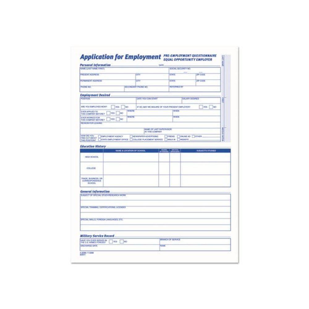 Comprehensive Employee Application Form, One-Part (No Copies), 17 x 11, 25 Forms Total. Picture 1