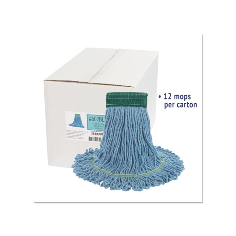Super Loop Wet Mop Head, Cotton/Synthetic Fiber, 5" Headband, Medium Size, Blue, 12/Carton. Picture 2