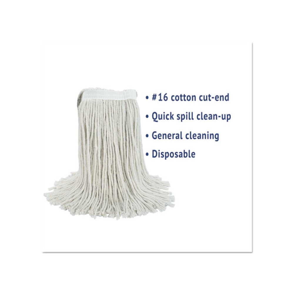 Cut-End Wet Mop Head, Cotton, #16, White, 12/Carton. Picture 3
