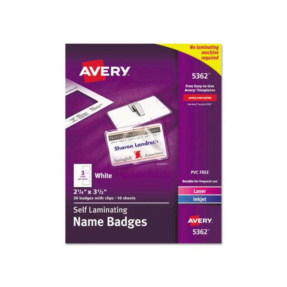 Self-Laminating Laser/Inkjet Printer Badges, 2.25 x 3.5, White, 30/Box. Picture 1