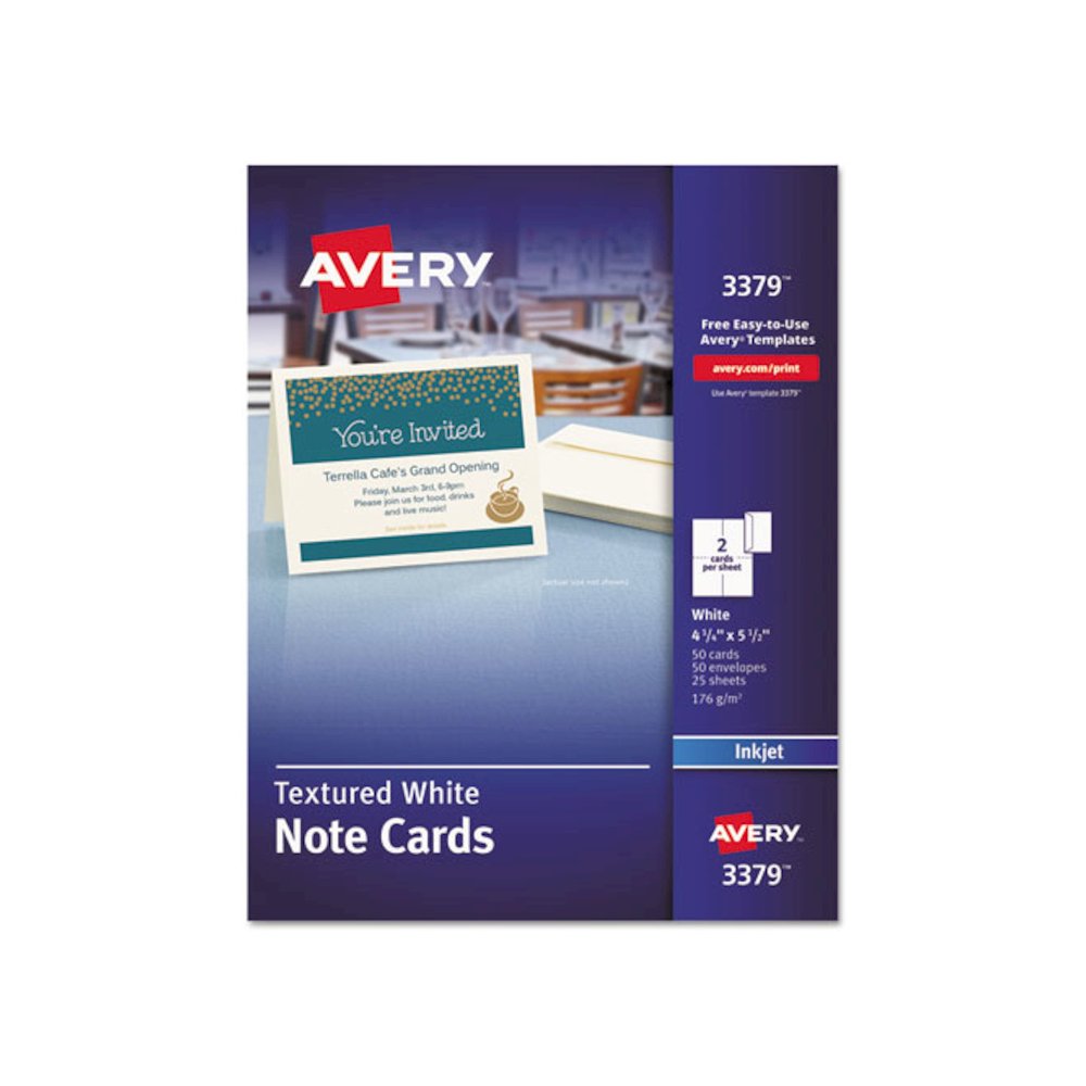Note Cards with Matching Envelopes, Inkjet, 65lb, 4.25 x 5.5, Textured Uncoated White, 50 Cards, 2 Cards/Sheet, 25 Sheets/Box. Picture 1