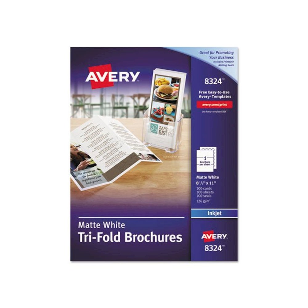 Tri-Fold Brochures, 92 Bright, 85 lb Text Weight, 8.5 x 11, Matte White, 100/Pack. Picture 1