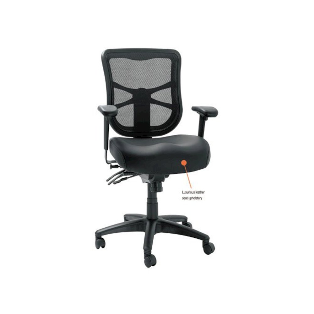 Alera Elusion Series Mesh Mid-Back Multifunction Chair, Supports Up to 275 lb, 17.7" to 21.4" Seat Height, Black. Picture 2