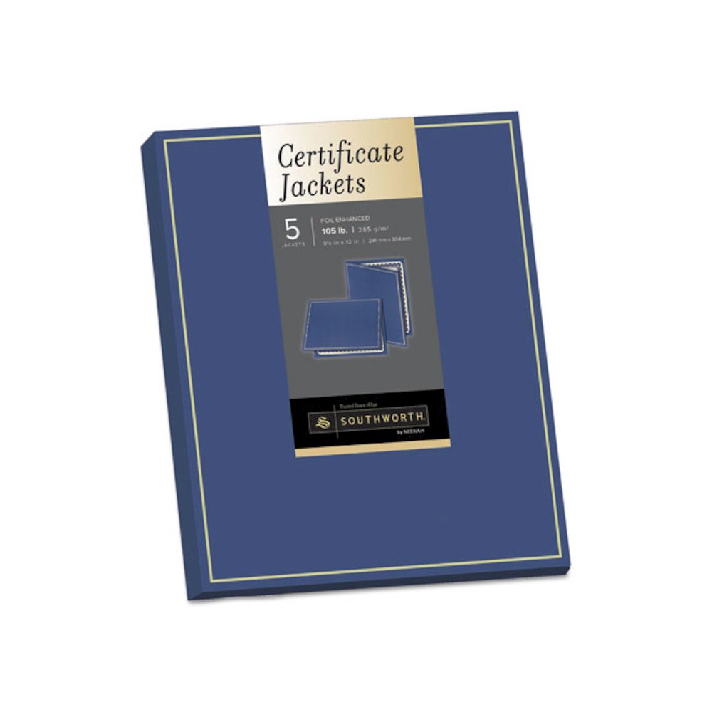 Certificate Jacket, Navy/Gold Border, 88-lb Felt Finish Stock, 12 x 9.5, 5/Pack. Picture 1