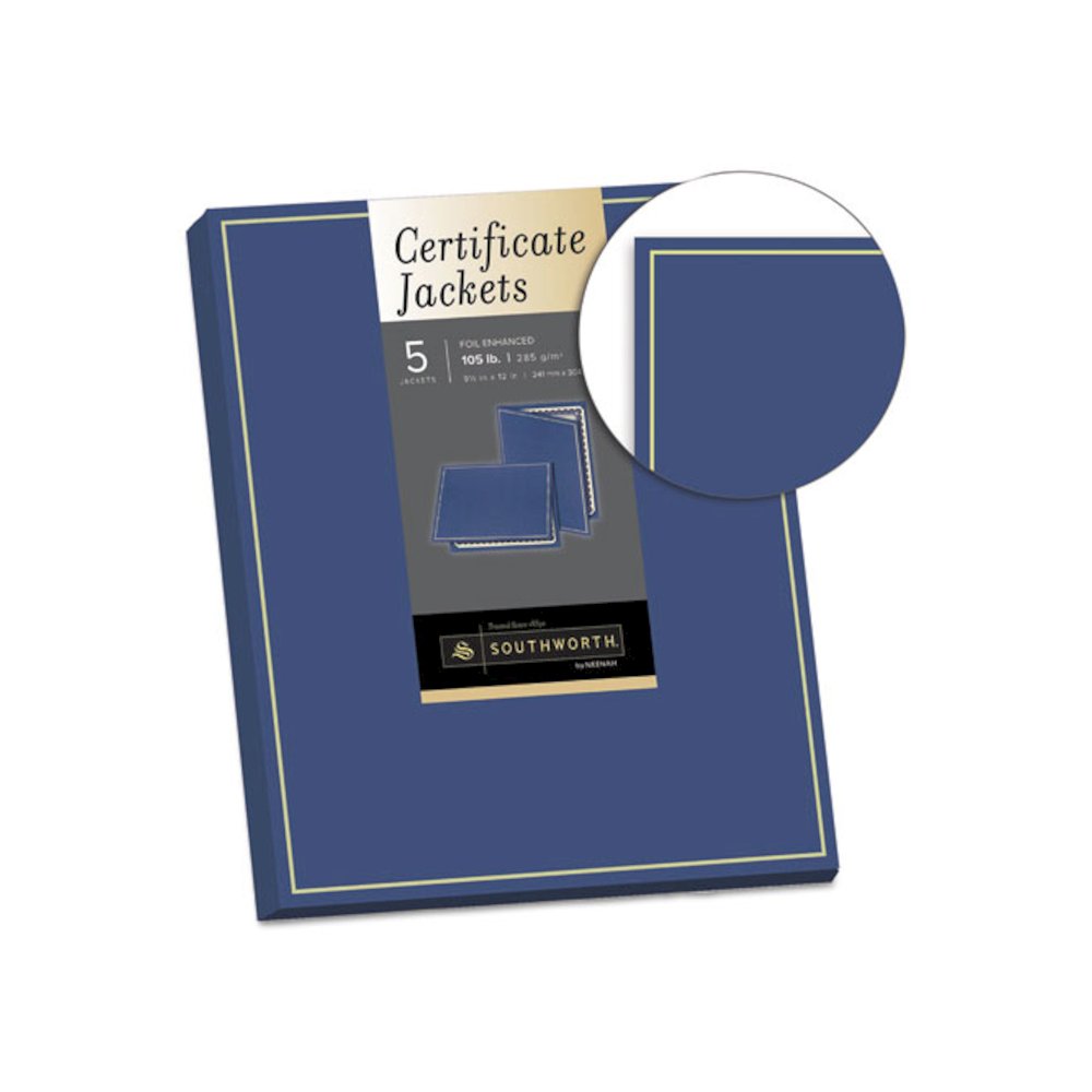Certificate Jacket, Navy/Gold Border, 88-lb Felt Finish Stock, 12 x 9.5, 5/Pack. Picture 2
