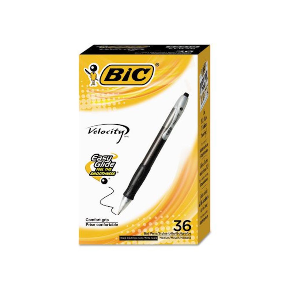 Velocity Easy Glide Ballpoint Pen Value Pack, Retractable, Medium 1 mm, Black Ink, Black Barrel, 36/Pack. Picture 1