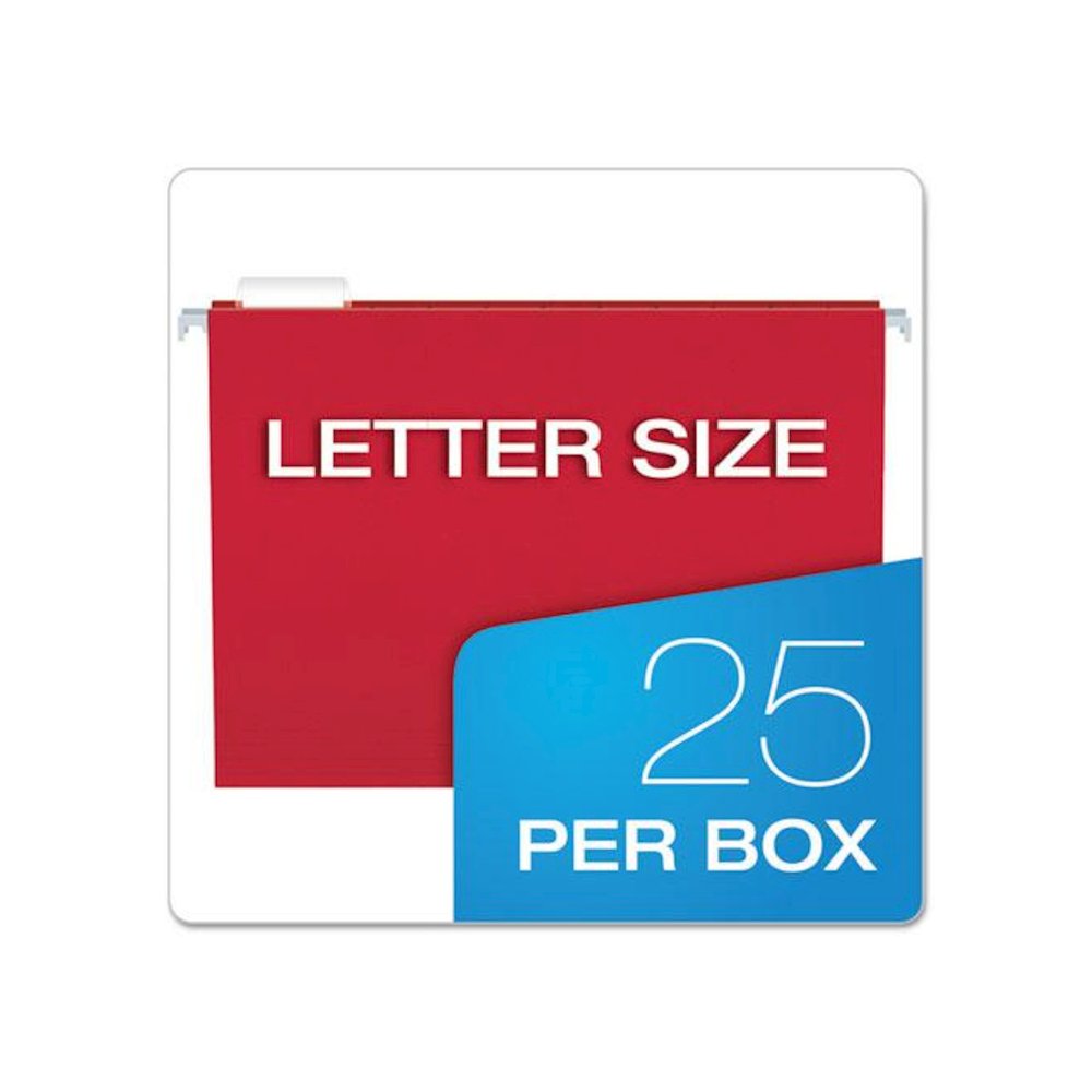 Colored Hanging Folders, Letter Size, 1/5-Cut Tabs, Red, 25/Box. Picture 5