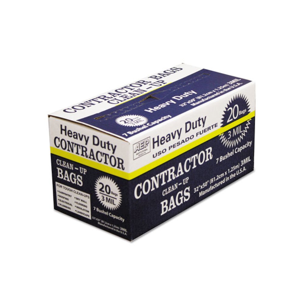 Heavy-Duty Contractor Clean-Up Bags, 55-60 gal, 3 mil, 32 x 50, Black, 20/Carton. Picture 1