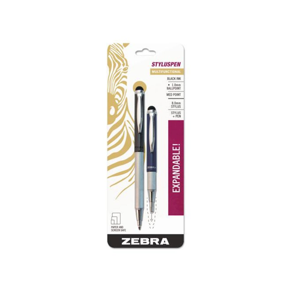 StylusPen Telescopic Ballpoint Pen/Stylus, Retractable, Medium 1 mm, Black Ink, Blue/Gray Barrel, 2/Pack. Picture 2