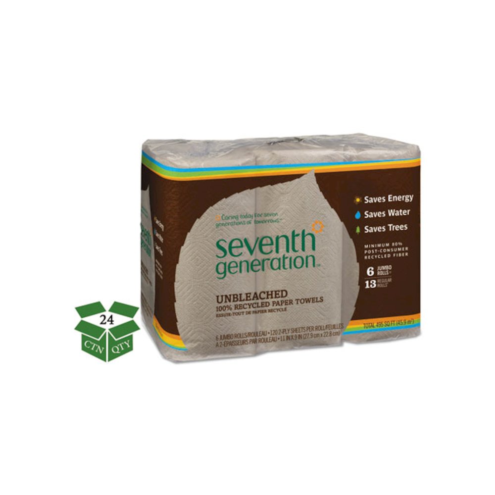 Natural Unbleached 100% Recycled Paper Kitchen Towel Rolls, 2-Ply, 11 x 9, 120/Roll, 24 Rolls/Carton. Picture 1
