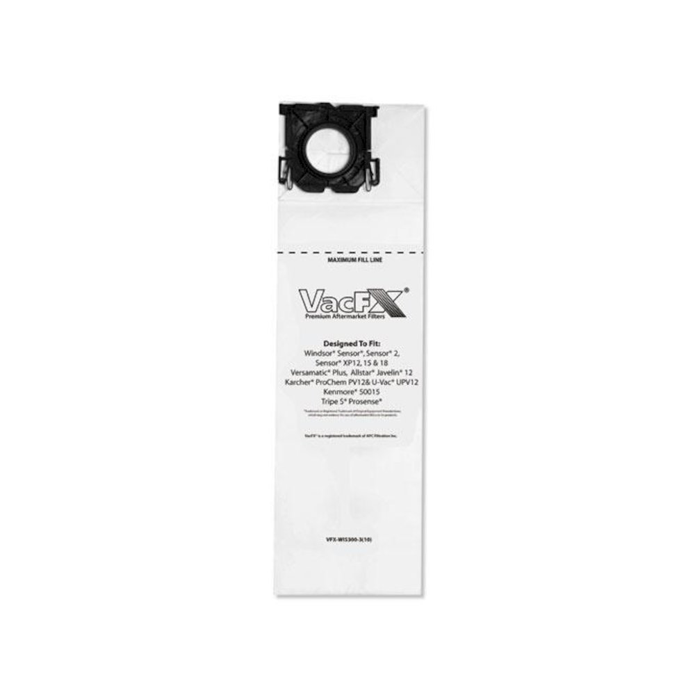 Vacuum Filter Bags Designed to Fit Allstar Javelin 12'' Series/Windsor Sensor S/S2/XP/Veramatic Plus, 100/Carton. Picture 1