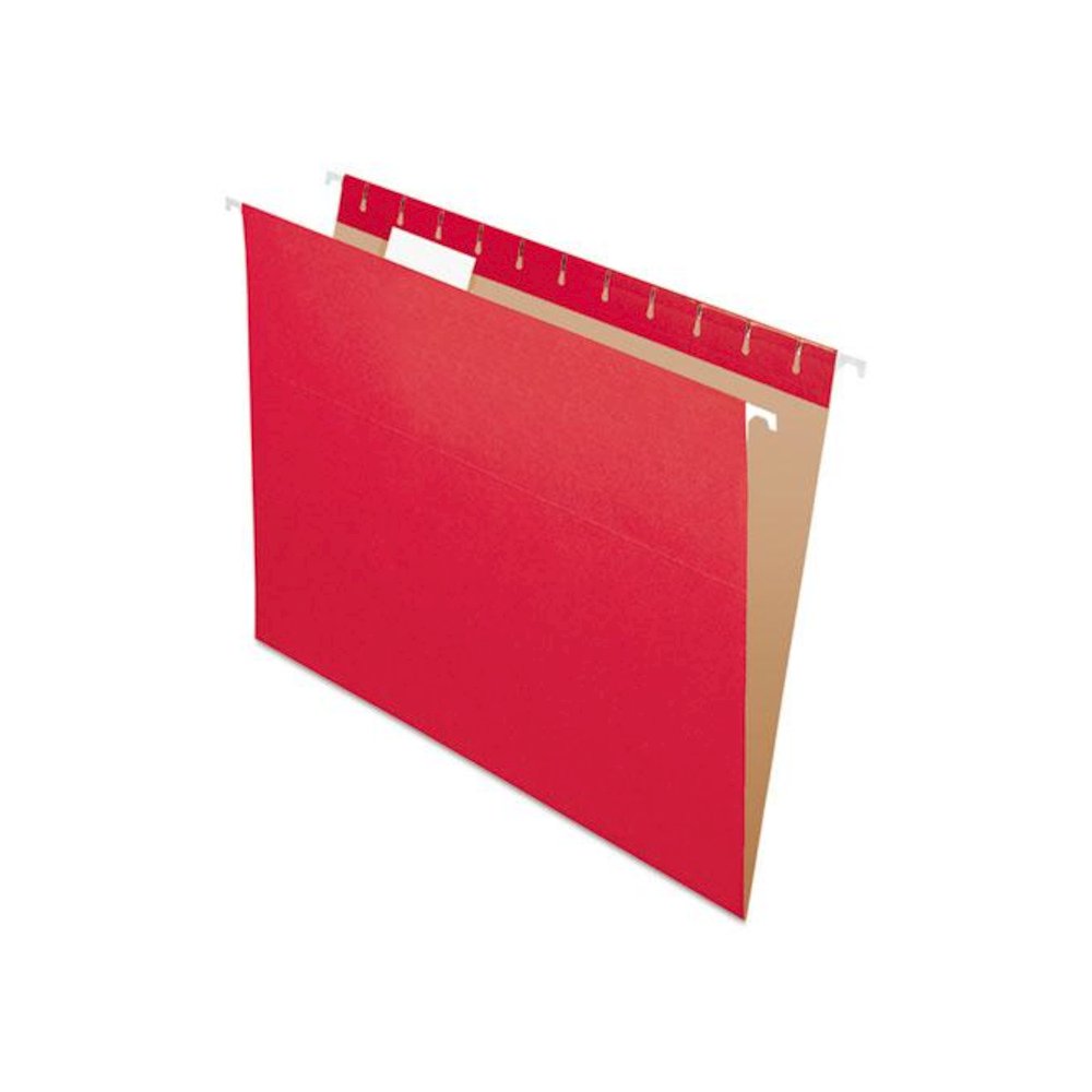 Colored Hanging Folders, Letter Size, 1/5-Cut Tabs, Red, 25/Box. Picture 1