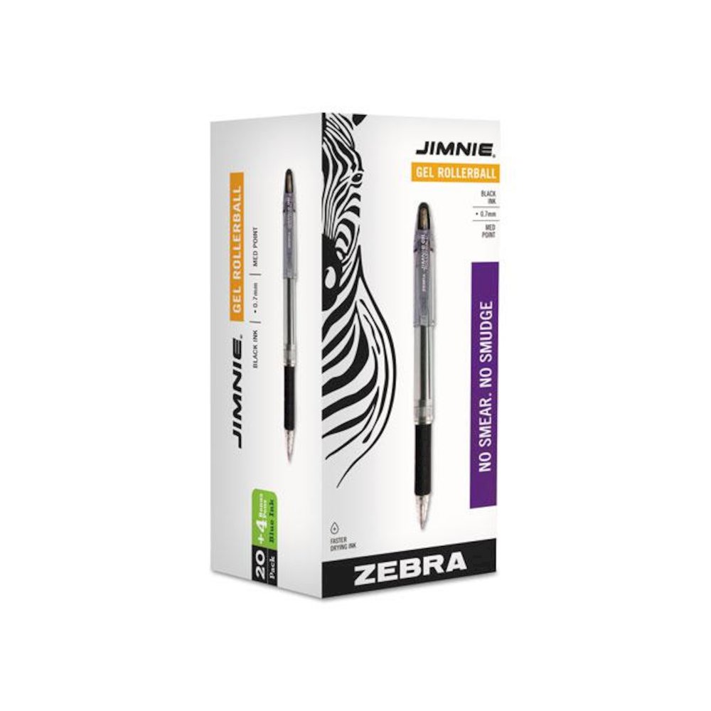 Jimnie Gel Pen Value Pack, Stick, Medium 0.7 mm, Black Ink, Clear/Black Barrel, 24/Box. Picture 2