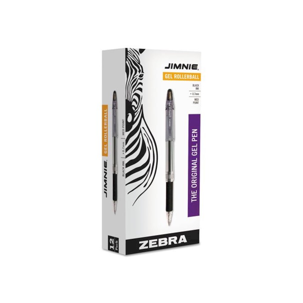 Jimnie Gel Pen, Stick, Medium 0.7 mm, Black Ink, Clear/Black Barrel, 12/Pack. Picture 1