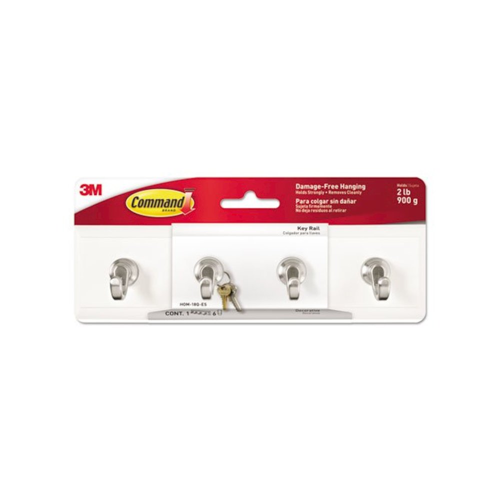 Decorative Key Rail, Plastic, Quartz/Silver, 8 x 1.5 x 2.13, 4 Hooks/Pack. Picture 1