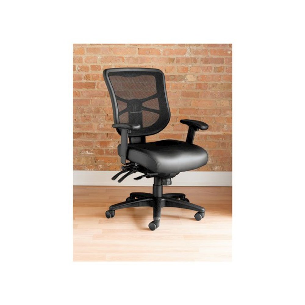 Alera Elusion Series Mesh Mid-Back Multifunction Chair, Supports Up to 275 lb, 17.7" to 21.4" Seat Height, Black. Picture 1
