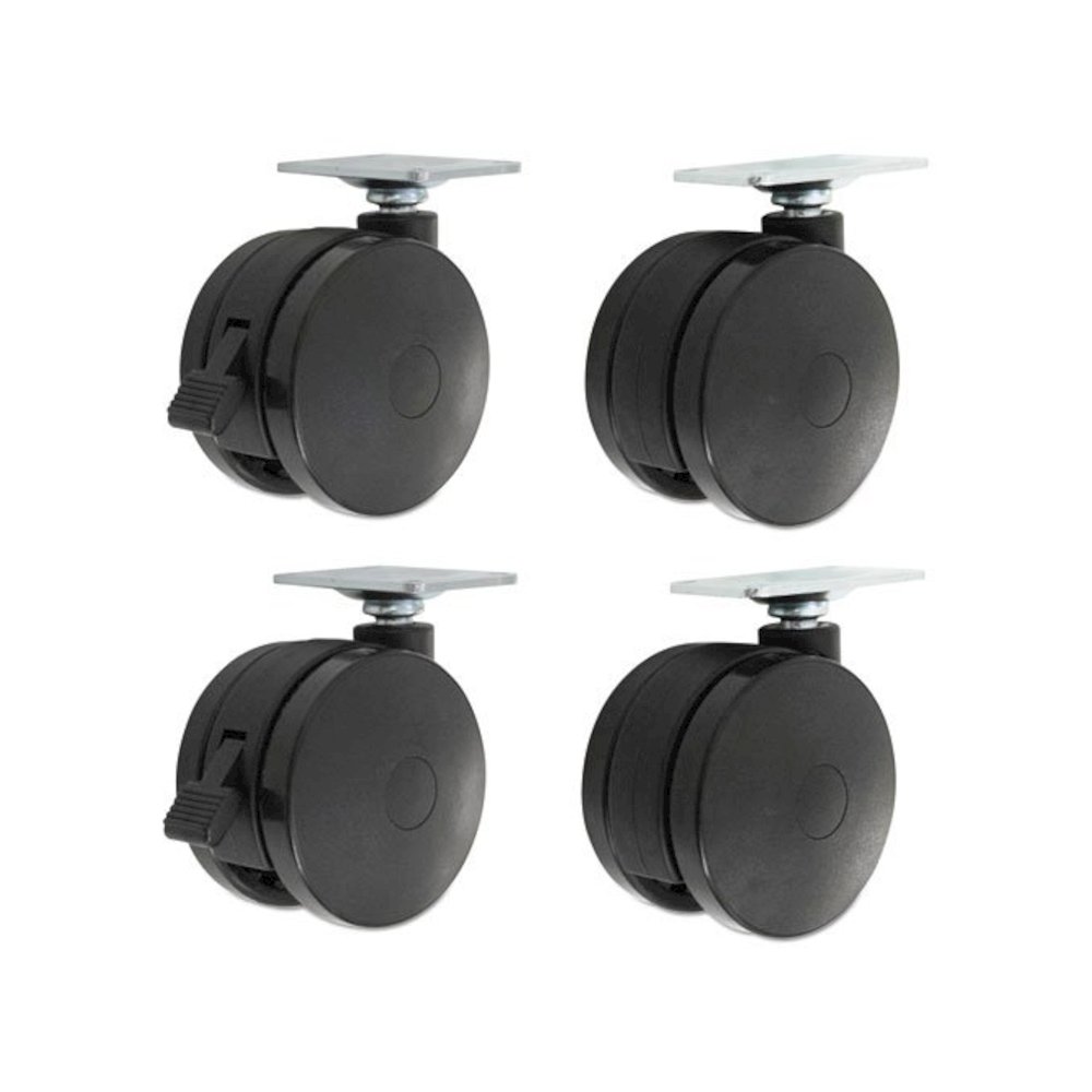 Casters for Height-Adjustable Table Bases, Grip Ring Stem, 2" Wheel, Black, 4/Set. Picture 1