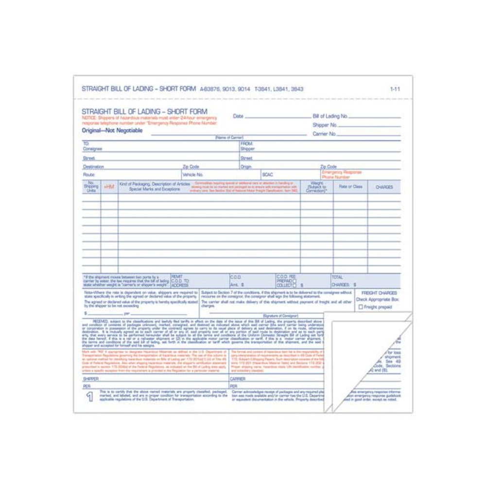 Hazardous Material Short Form, Three-Part Carbonless, 7 x 8.5, 250 Forms Total. Picture 1