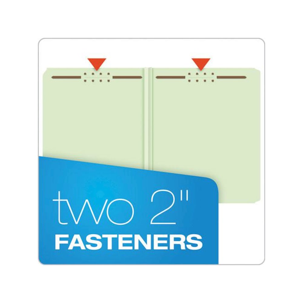 Heavy-Duty Pressboard Folders with Embossed Fasteners, Straight Tab, Expands 2", 2 Fasteners, Letter Size, Green, 25/Box. Picture 3
