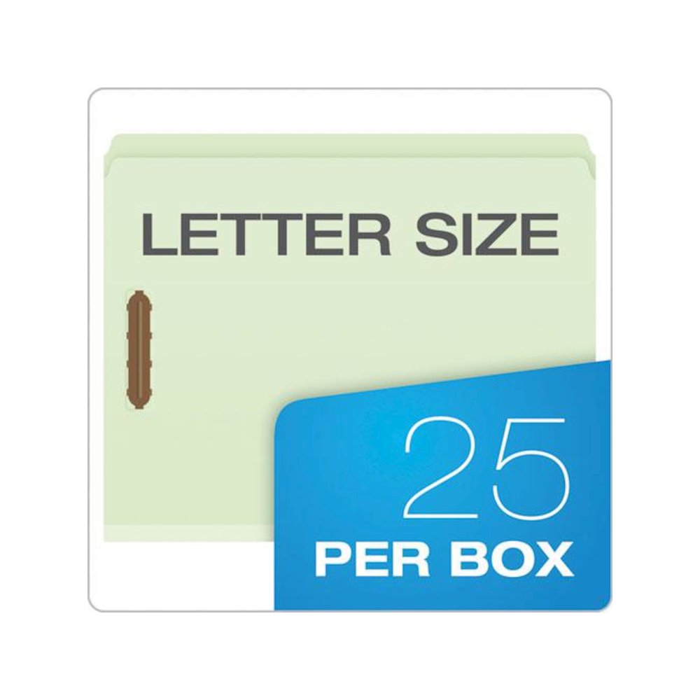 Heavy-Duty Pressboard Folders with Embossed Fasteners, Straight Tab, Expands 2", 2 Fasteners, Letter Size, Green, 25/Box. Picture 6