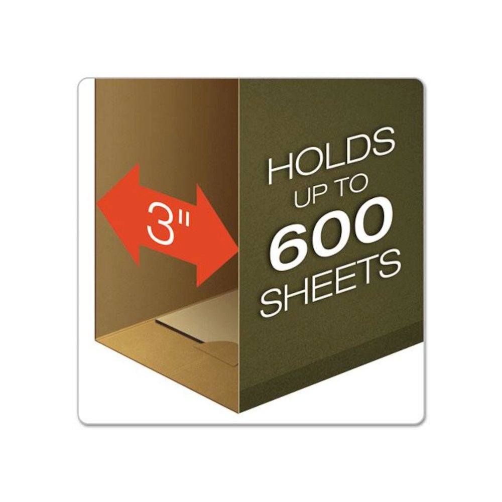 Extra Capacity Reinforced Hanging File Folders with Box Bottom, 3" Capacity, Legal Size, 1/5-Cut Tabs, Green, 25/Box. Picture 2